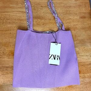 Zara Lilac Knit Tank Top with Embellished Straps